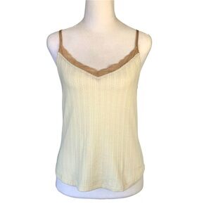 Blu Pepper Womens M Camisole Cream Ivory Mocha Lace Pointelle Rib Knit NWT